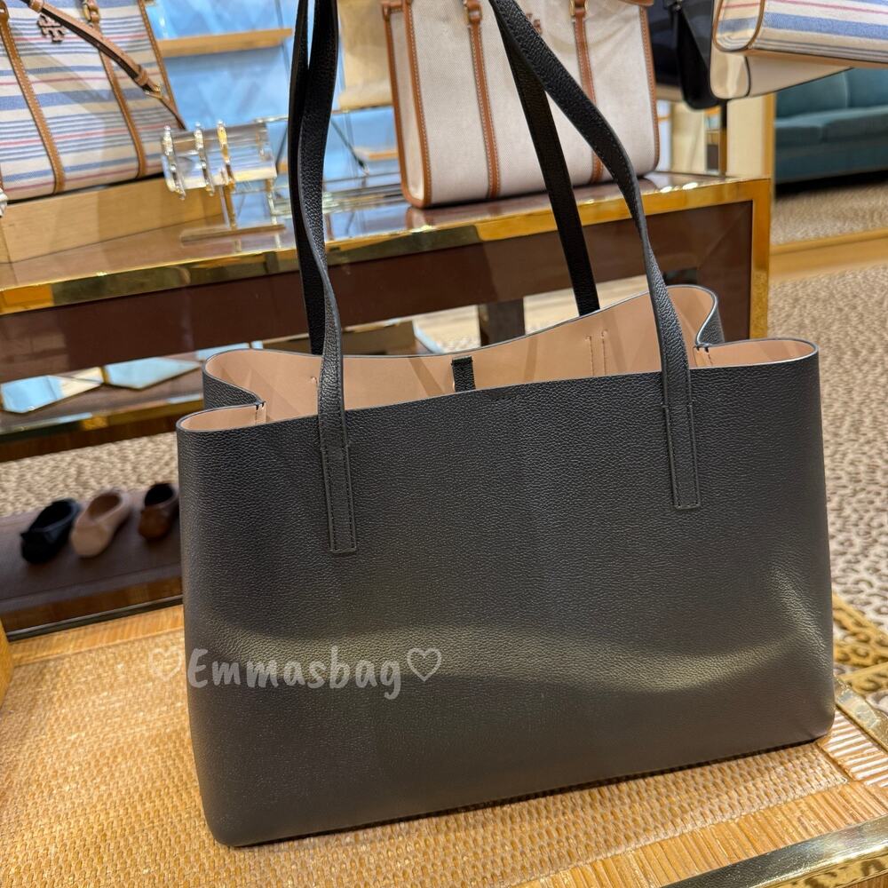 Tory Burch Blake Tote Pebbled leather 177332 BLACK / Devon Sand $395 - Picture 3 of 9